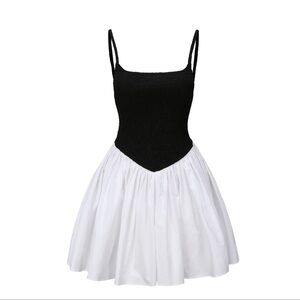Black & White Spaghetti Strap Contrast Fit-and-Flare Dress
